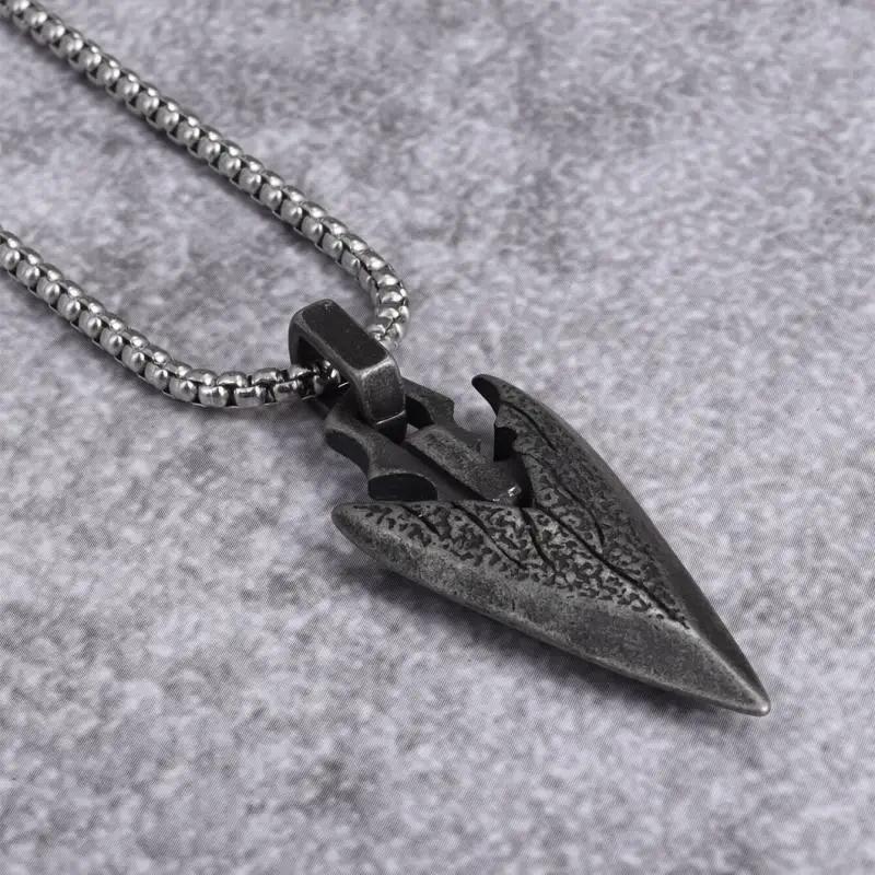 Retro Norse Mythology Pirate Celtic Weapon Spearhead Pendant Necklace Men\\'s Punk Hip-Hop Trend Jewelry