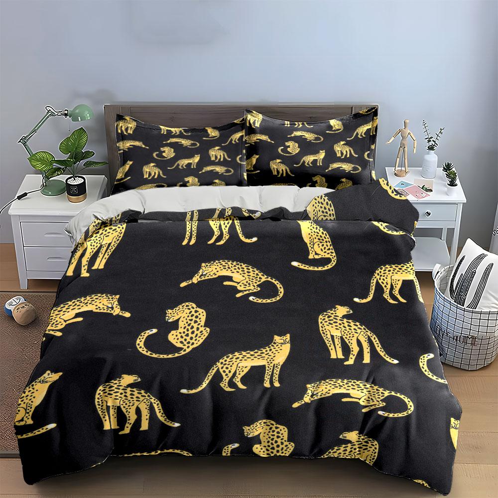 Leopard Pattern Three-Piece Set Multiple Sizes Kid'S And Adults' Bedroom Exquisite 3Pc Bedding Set, Gift
