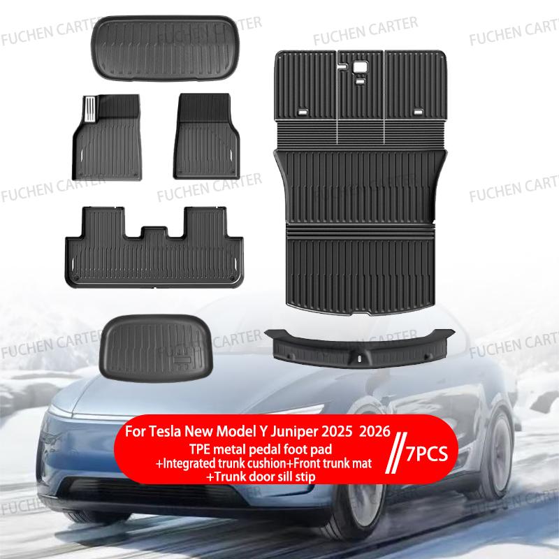 For Tesla New ModelY Juniper2025 2026 TPE metal pedal foot pad Waterproof Luggage Mat Wear-resistant Foot Pads ModelY Trunk Mats