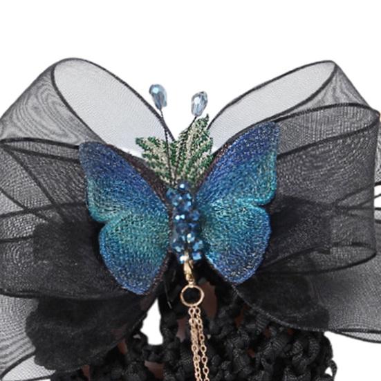 Hair Net Elastic Tight Non-Slip Handmade Tassel Bow Decor Dress Up Headdress Women Hair Clip with Hair Net Bag Hair Accessories