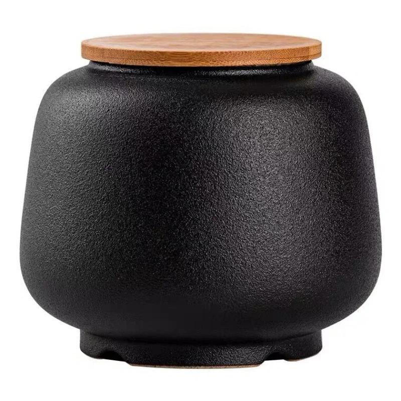 Retro Black Ceramic Tea Pot Sealed Pu'er Tea Container Household Storage Jar Traditional Chinese Tea Set Decor