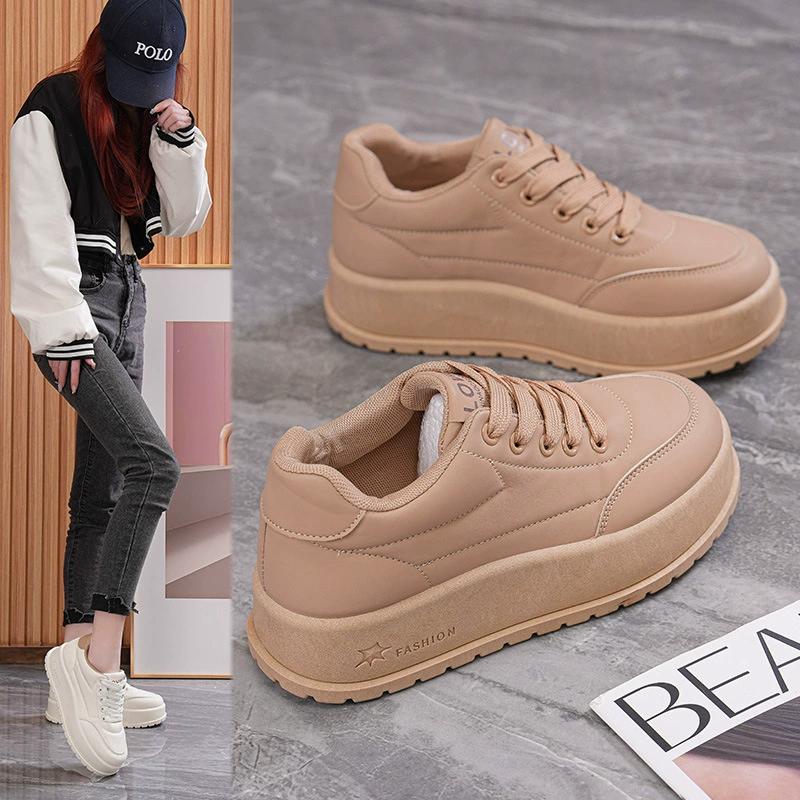Frühlings Damen Weiße Koreanischer Stil Lässige Sneaker - Trendige Dicksohlige Höhenverstärkende Brotschuhe