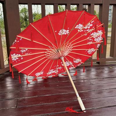 70cm Silk Fabric Tassel Umbrella Chinese Style Rainproof Ancient Dance Umbrella Handheld Windproof Classical Oil Paper Umbrella