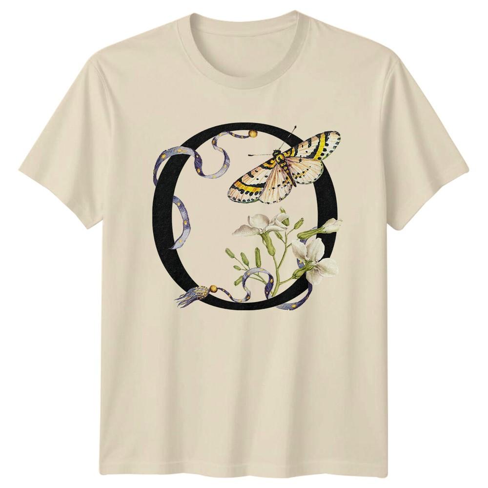 Butterfly Floral Letter O Unisexs TShirt Unisexs Graphic Tee Nature Top