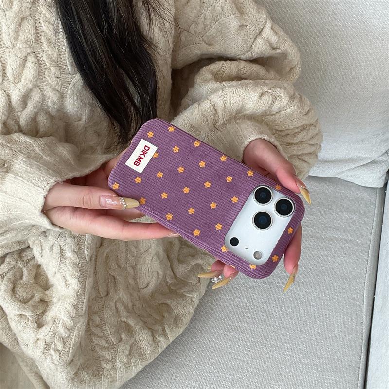 Retro Yellow Star Fabric Phone Case for iPhone 15, iPhone 16, iPhone 17 Pro Max