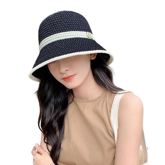 Women Fisherman Hat Hollowed-Out Design Sun Protection Hat Wide Brim Braided Basin Hat Summer Accessory