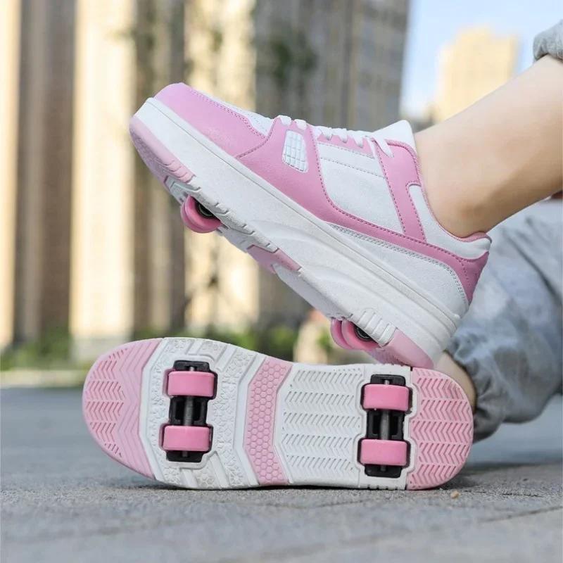 

Fashionable Girls Skates Student Children s 4 Wheel Dual-Purpose Adjustable rRoller Skates Outdoor Leisure Wheeled Sports Shoes EUR-29