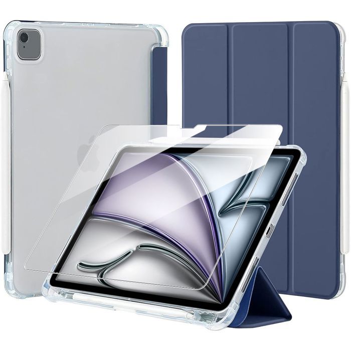 Case + Tempered Glass -BOOLING - for iPad Air 13" - M2/M3 - Shockproof Protection - Navy Blue - Stylus Compartment