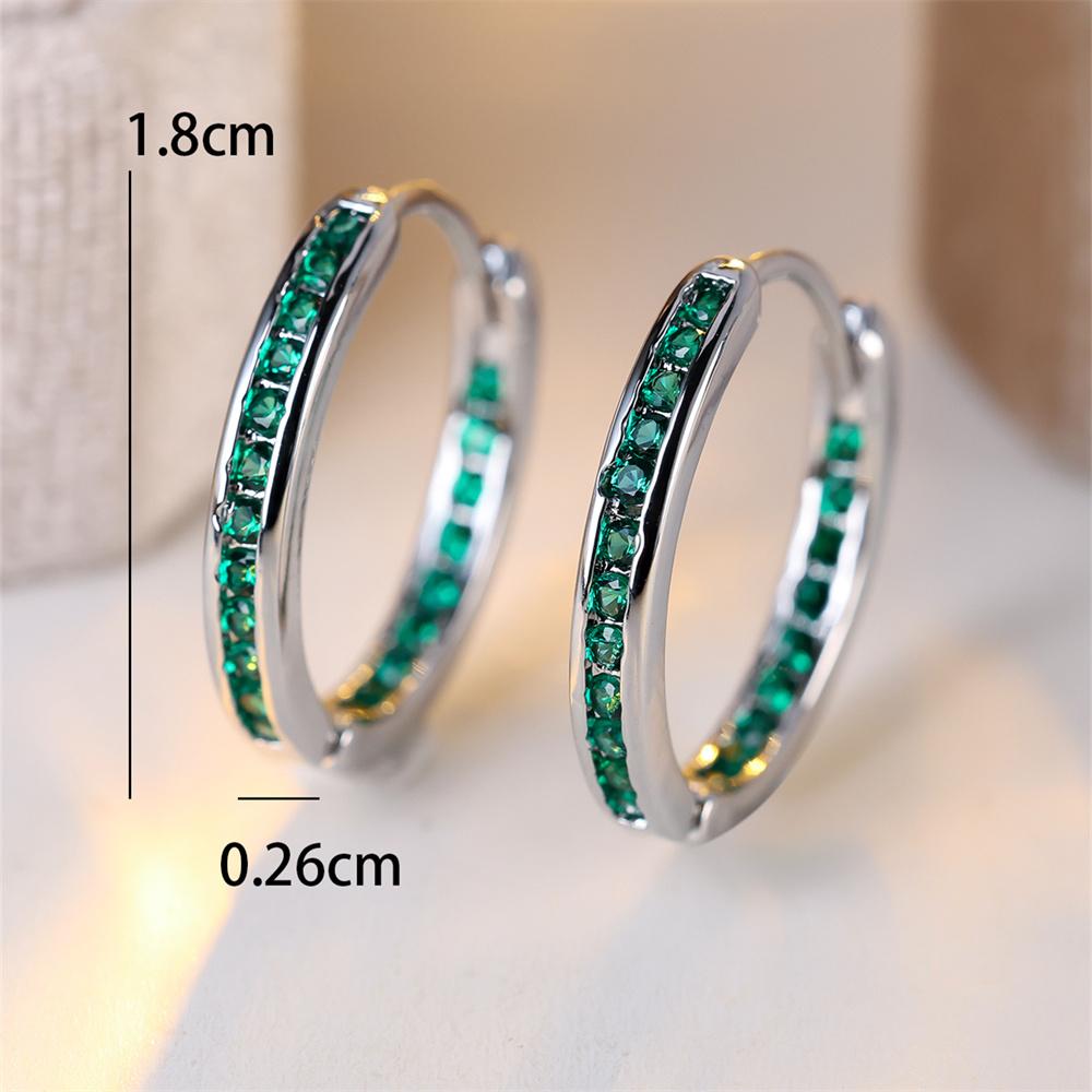Trendy Green Crystal Hoop Earring Single Row Small Round Stone Earrings For Women Vintage Rose Gold Silver Color Wedding Jewelry