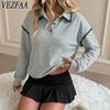 Women's Stylish Casual Autumn Winter Colour Block Print Long Sleeve POLO Neck Sweatshirt
