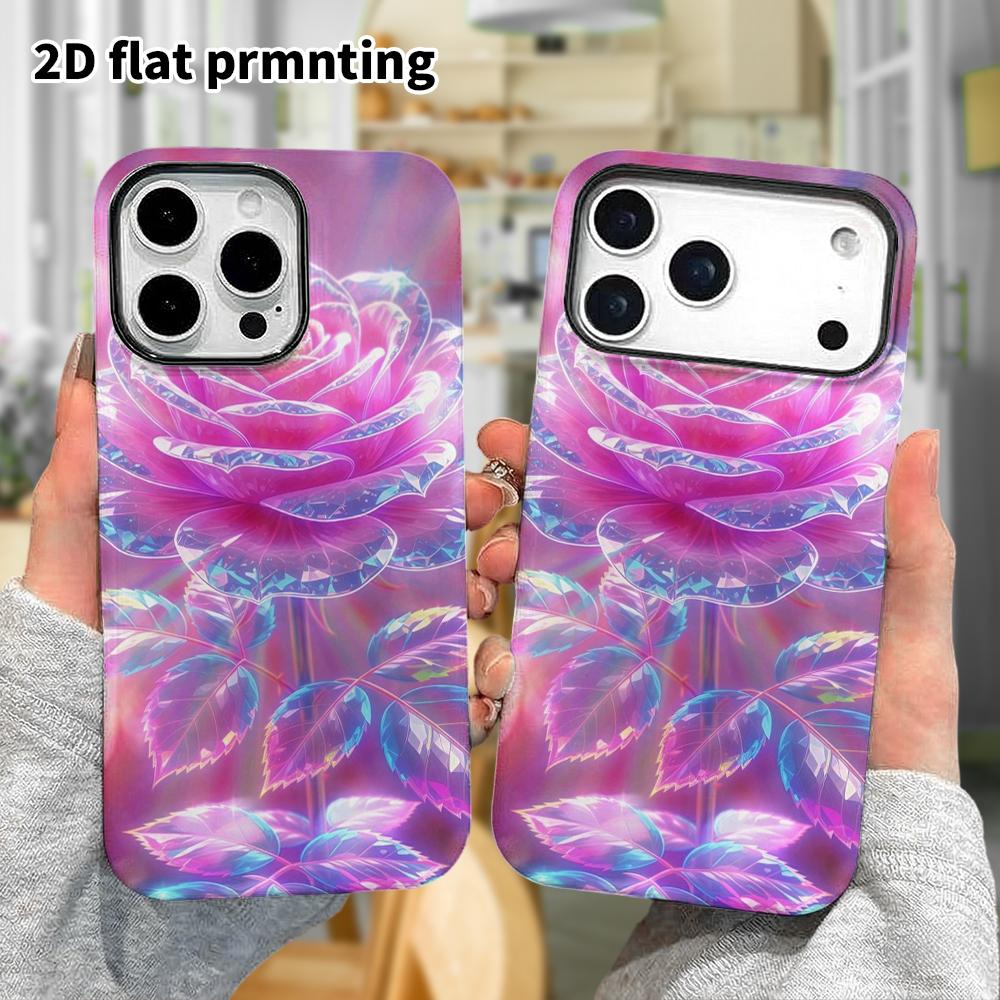 Phone Case: 2D Flat Design Suitable for iPhone 18 17 16 15 14 13 Pro Film Protective Case, Couple Style, Iridescent Rose, Christmas and Halloween Gift
