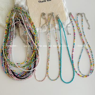 Prosty Choker z Koralików Seed  Damska Koreańska Moda Amulet Kolorowy Ręcznie robiony Boho Łańcuszek na Szyję Naszyjnik Biżuteria Femme  Prezent