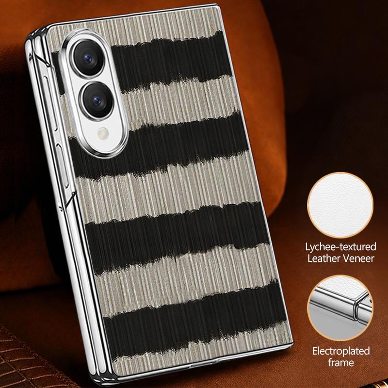 Fashion Striped Duck Heart Case For Samsung Galaxy Z Fold 8 Ultra 7 6 5 4 Z Fold8 Fold7 Fold6 Fold5 Luxury Plating Leather Skin Phone Cover