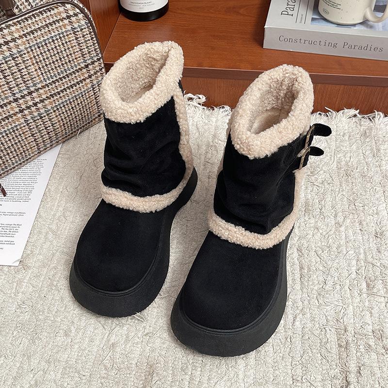 [Fanfna] Snow boots women's 2025 winter new thick-soled piled thickened warm retro lamb wool cotton shoes