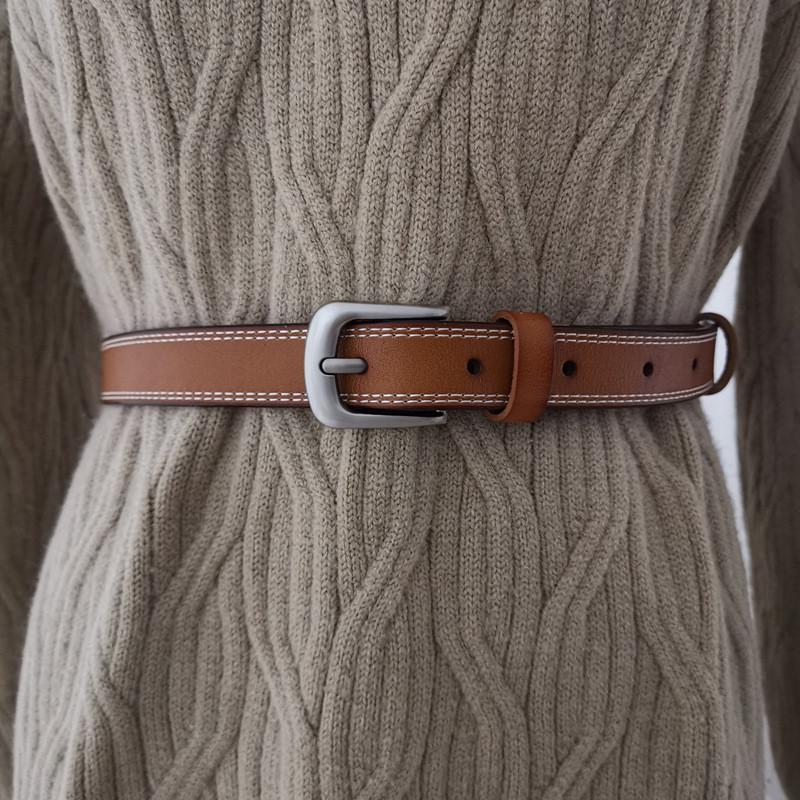 Fashionable Pure Leather Womens Belt With Pin Buckle For Office And Daily Use