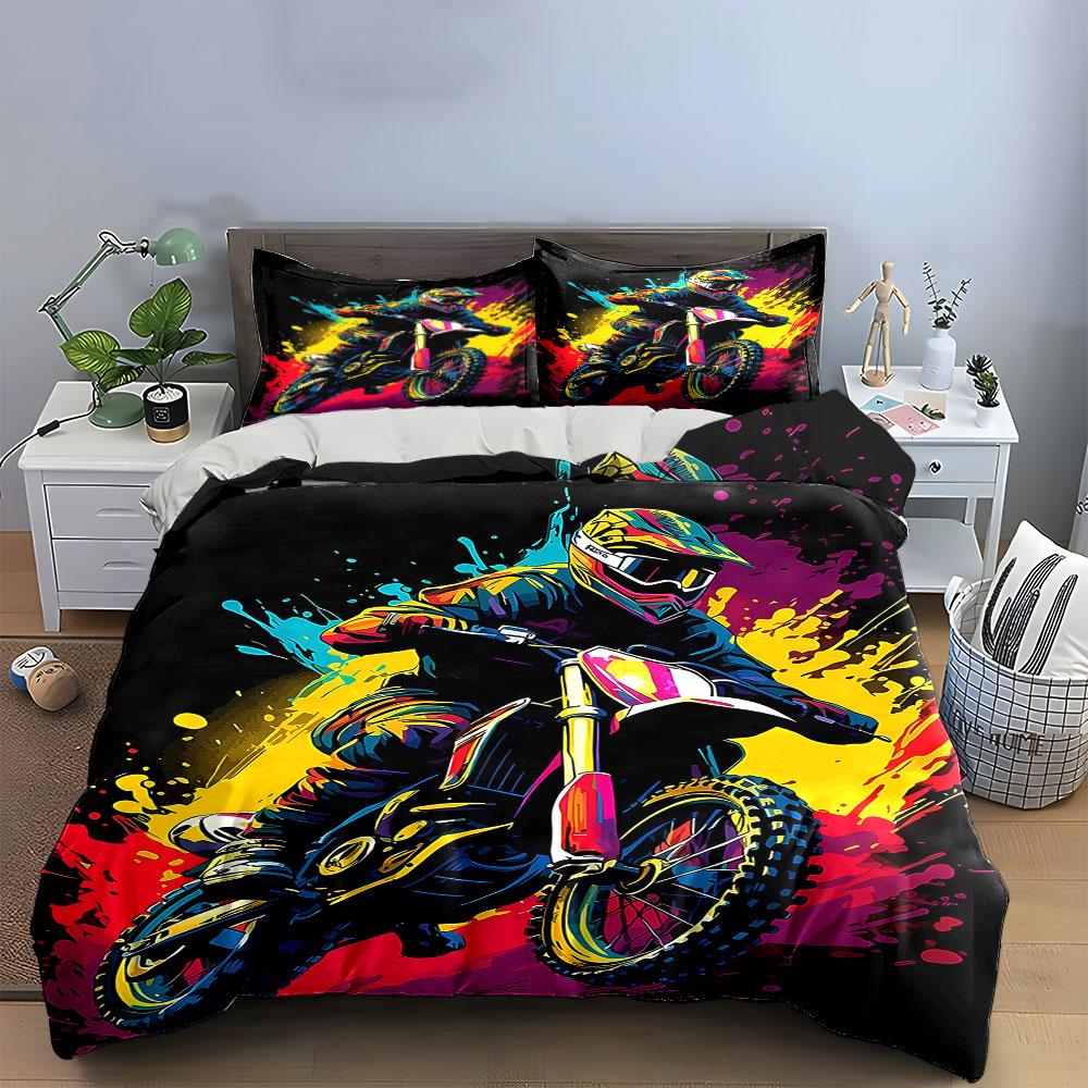 Motorcycle with colorful splashes. Bedding sets Duvet cover sets Duvet covers Pillowcases(1 * Duvet Cover 2 * Pillowcases without duvet insert)