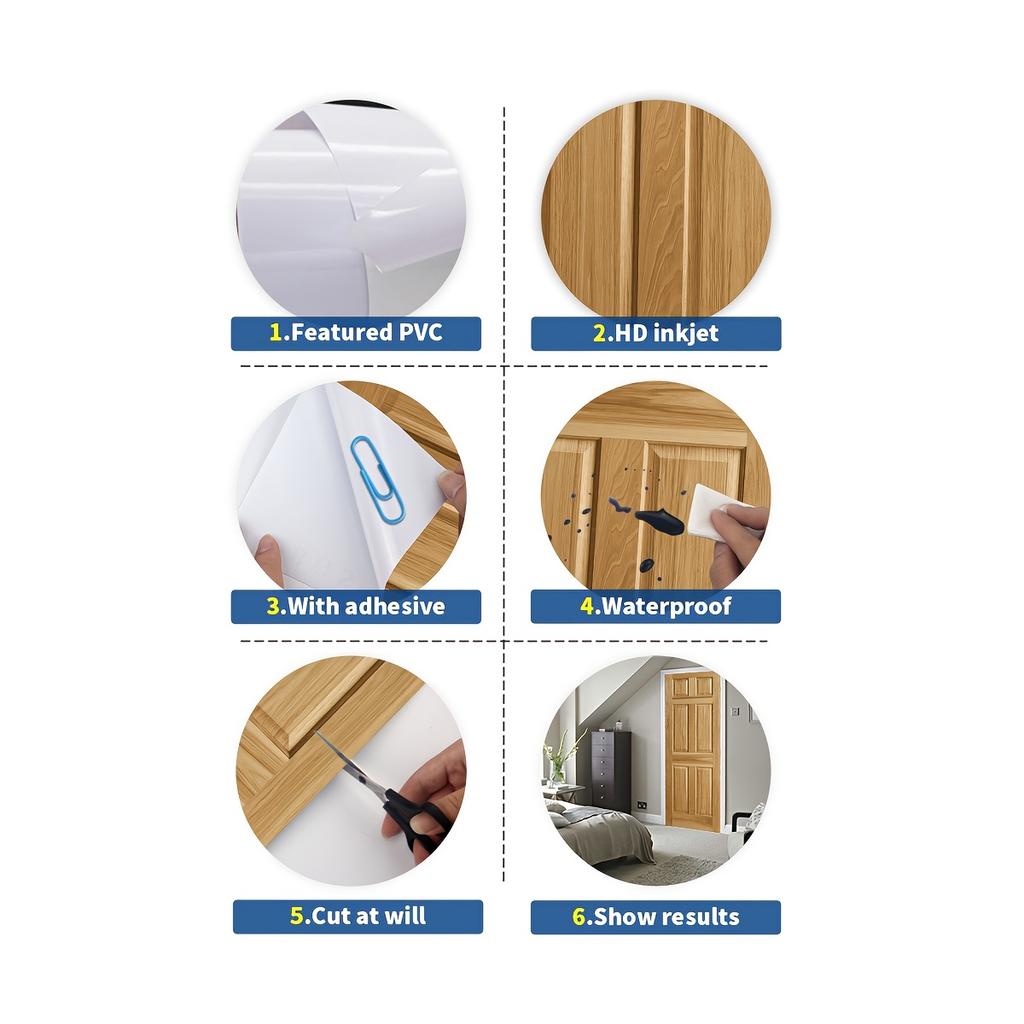 Wood Grain Door Sticker Wallpaper PVC Landscape Home Decor Furniture Vinyl Wrap Waterproof Wall Sticker Bedroom Door Decorative Film