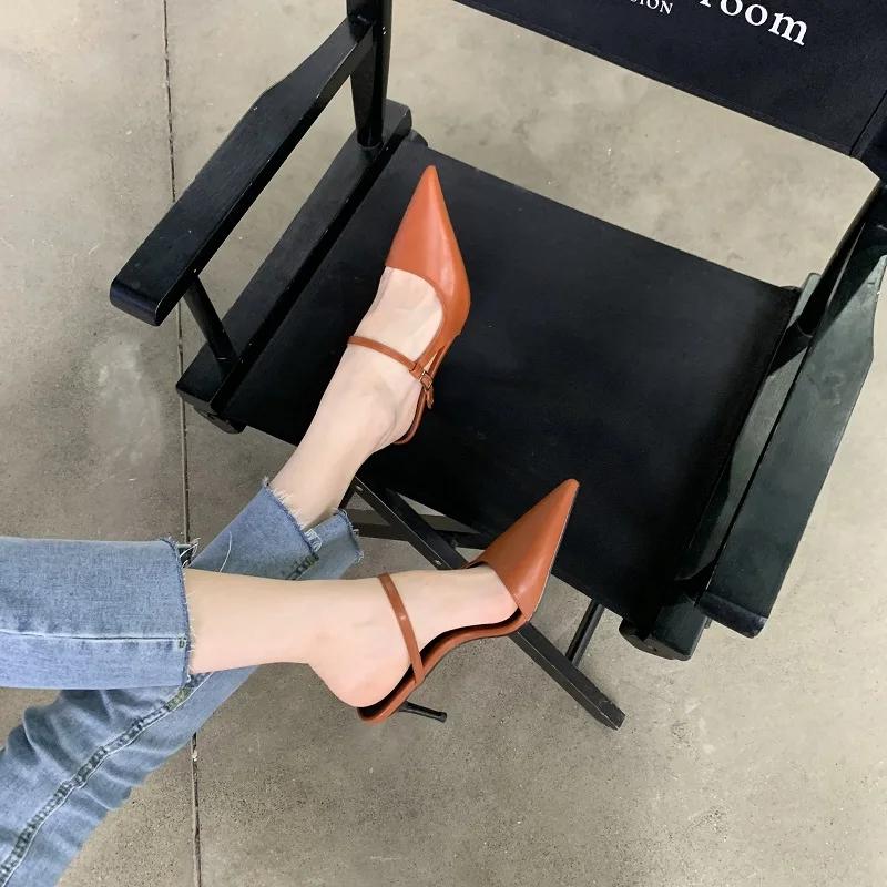 Fashion Eilyken Spring New Brand Women Slipper Fashion Pointed Toe Slip On Ladies Elegant Slip On Mules Thin High Heel Pumps