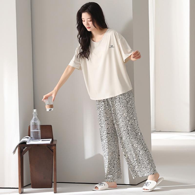Modal pajamas women's summer short-sleeved trousers high-end casual can be worn outside cool ice silk loungewear thin suit