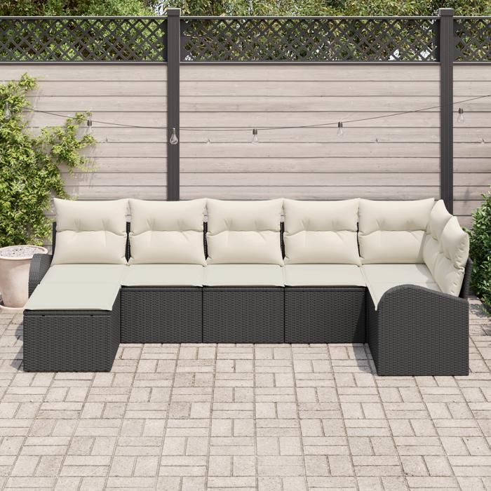 VidaXL Ensemble de sofa de jardin 7 pièces avec coussins en poly rotin noir 3346127