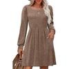 Damen-Kleid mit eckigem Ausschnitt und langen Ärmeln, lässig, süß, Strickkleid mit Taschen