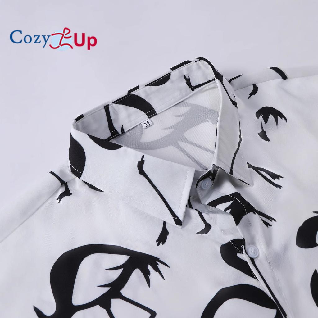 Set casual pentru bărbați cu flamingo, cămașă cu mânecă scurtă și pantaloni scurți pentru bărbați, cămașă pentru bărbați, vară 2025, nou