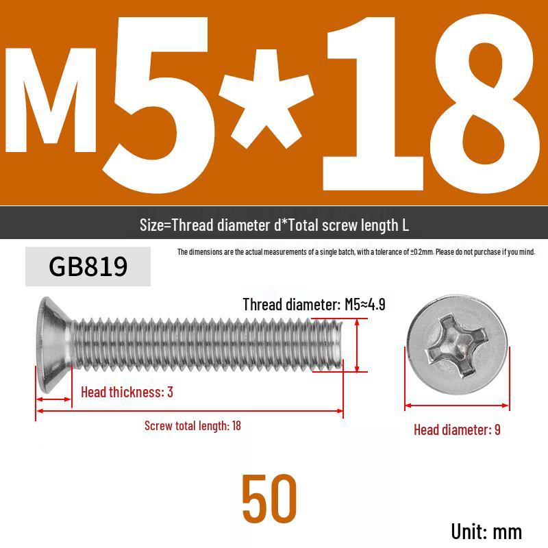304 Stainless Steel Phillips Flat Head Countersunk Machine Screw (Sizes: M2, M3, M4, M5, M6, M8, M10)