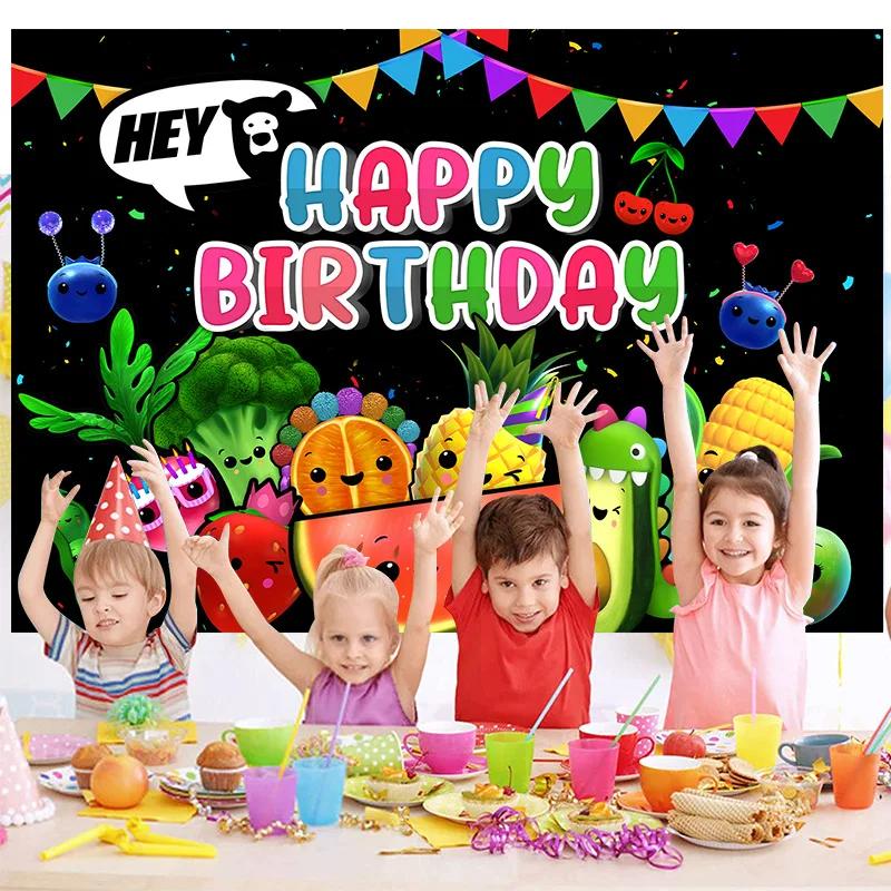 Hey Bear Sensory Fruit Backdrop Kids Birthday Party Fruit Photo Banner Decoration