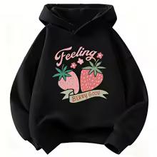 Fashion Strawberry Design Hoodie Kids Children's Sweatshirt Hoody Girls Casual Hoodies Hip Hop Clothes Sweet