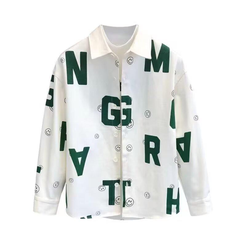 Unisex Long-Sleeve Letter Print Shirt - Trendy, Loose-Fit Spring & Autumn Korean Style