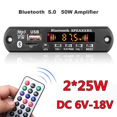 Amplificador Estéreo 25W 12V 50W Módulo Rádio FM Carro Estéreo Bluetooth 5.0 Player MP3 Placa Decodificadora Suporta TF USB AUX Gravadores