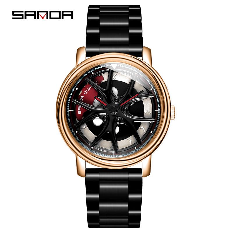 Sanda Men's Creative Wheel Quartz Watch - Trendy Rotating Waterproof Wristwatch
