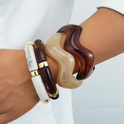 4er Set Welle Bambus Armband CCB Harz Unregelmäßige Kurve Dickes Armreif Stapelbar Gemischte Farben Schmuck Für Frauen Party Tägliches Tragen