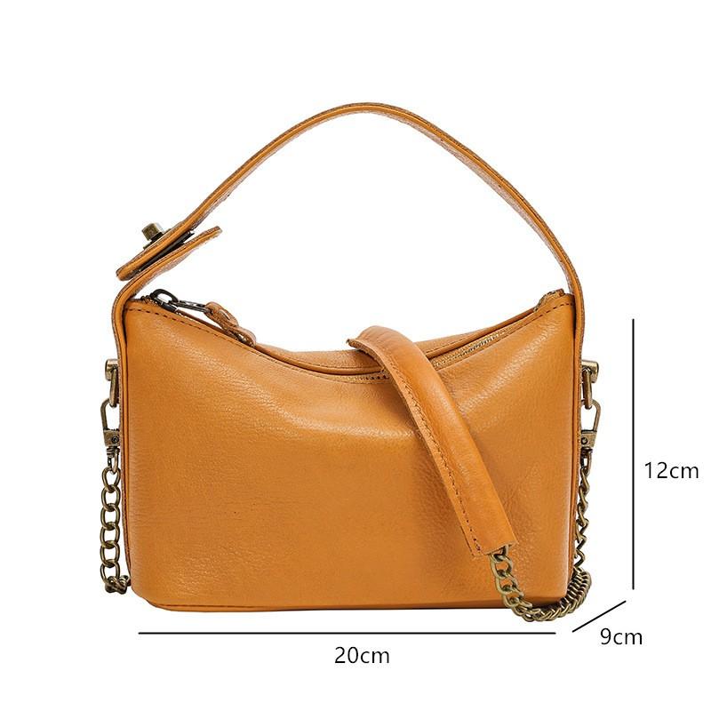 Johnature Versatile Simple Genuine Leather Women Chain Bag Natural Soft Cowhide Solid Color Shoulder & Crossbody Bags