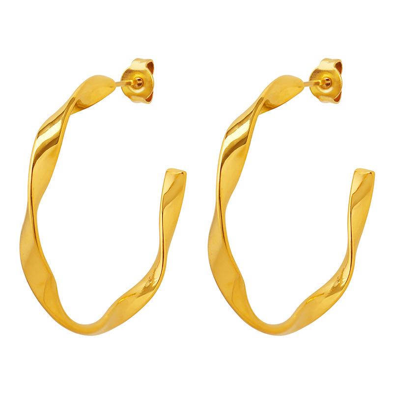 Roman Designer Twisted Wire C-Shaped Earrings, Titanium Steel with 18K Gold Plating, Personalized Design, Versatile Temperament.