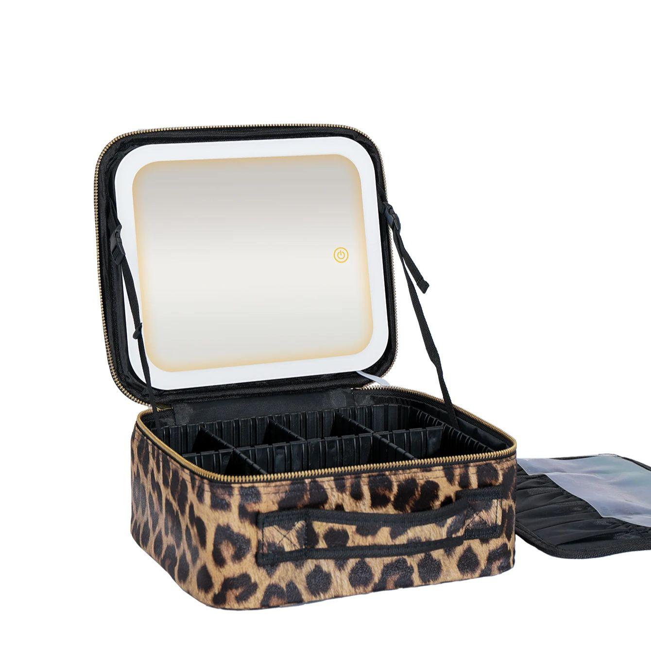 

Makeup Bag with Mirror and Lights 3 Colors Dimmable LED Make up Case, Cosmetic Organizer Accessories Makeup Train Case LEOPARD леопардовый