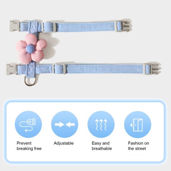 Conjunto Coleira e Peitoral para Gato para Passeio Ajustável Camada Dupla Peitoral para Animais de Estimação com Decoração de Flores Coleira e Guia para Animais de Estimação à Prova de Fuga