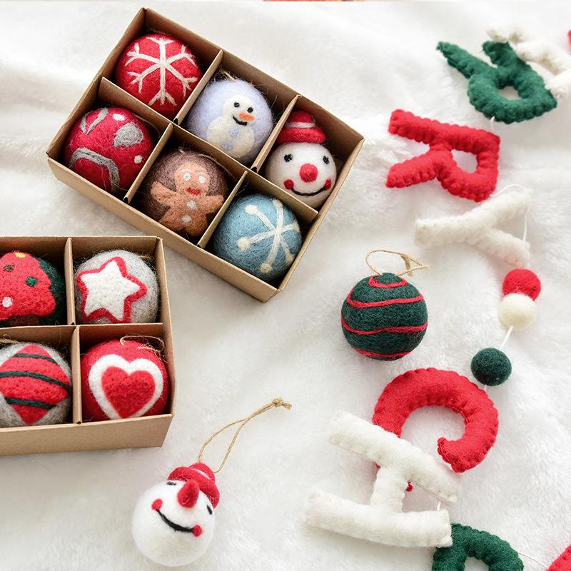 INS Snowflake Christmas Tree Decorative Ball Wool Felt DIY Material Small Pendant Christmas Decorations Holiday Atmosphere Props