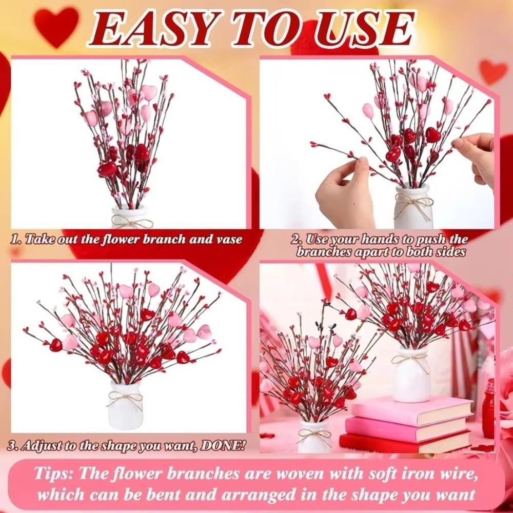 Heart-Shaped Artificial Heart Flowers DIY Vase Festive Atmosphere Berry Flower Stem Simulation Fake Flower Valentine's Day