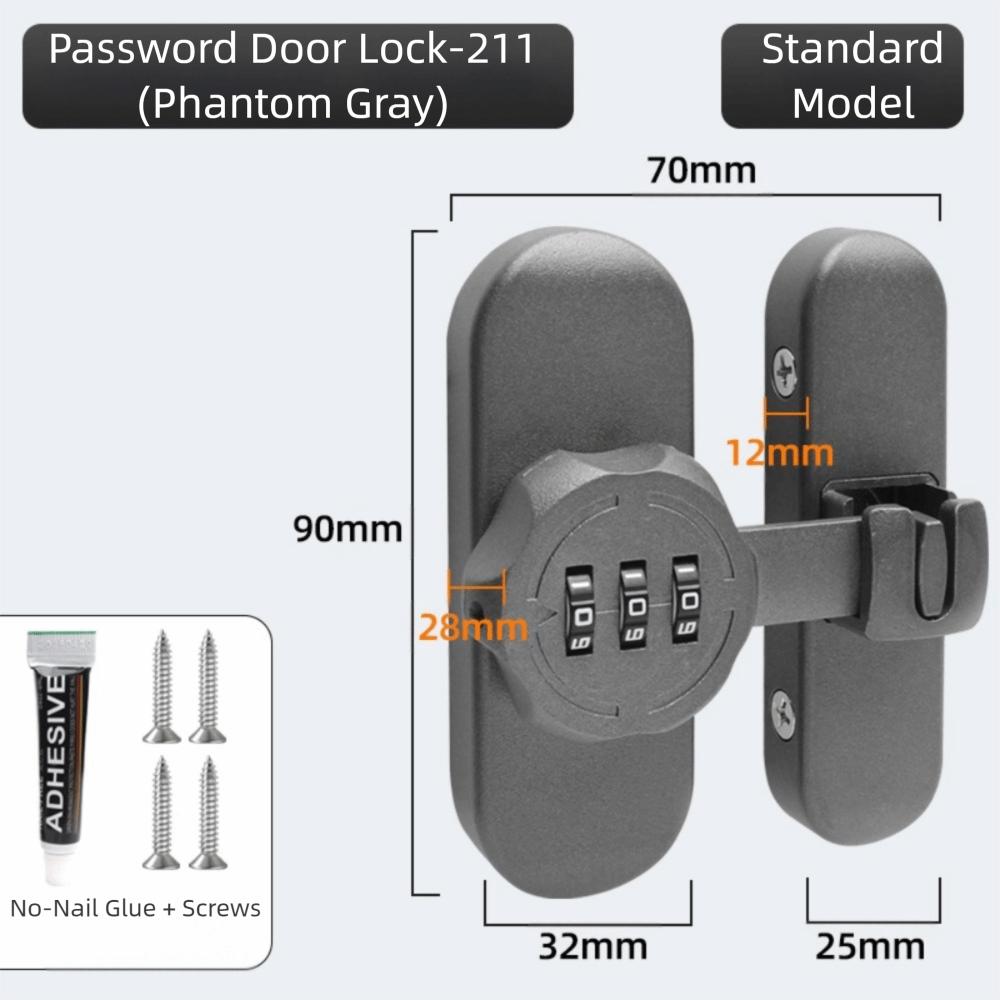 Zinc Alloy Password Lock Luminous Sign 90/180 Degree Sliding Door Lock Mechanical Password High-Security Door Bolts Storage Room