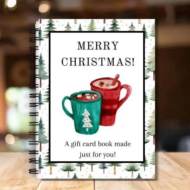 Christmas Gift Card Holder Book - Hardcover Spiral-Bound Keepsake with Christmas cup Cover for Holiday Surprises DIY Detachable Pages