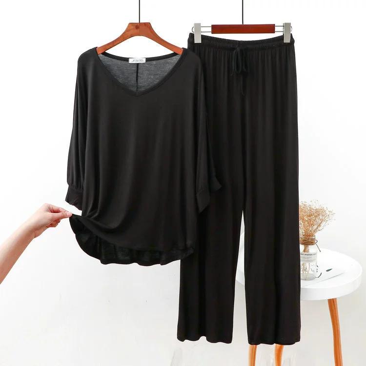 Loose Fat Homewear Casual Modal Cotton Sleepwear Spring Autumn Women Long Sleeve Home Suit Sexy V Neck Suit