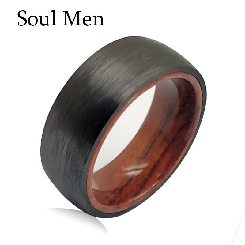 Herren 8mm Gewölbte Reine Kohlefaserringe Solider Hawaiianischer KOA-Holz-Sleeve Ehering Komfort Passform 8 black