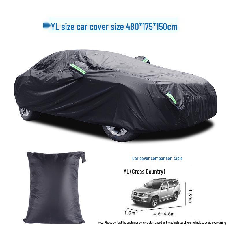 190T Black Polyester Car Cover: Waterproof, Sun Shade, Heat Insulation, Rainproof Protection.