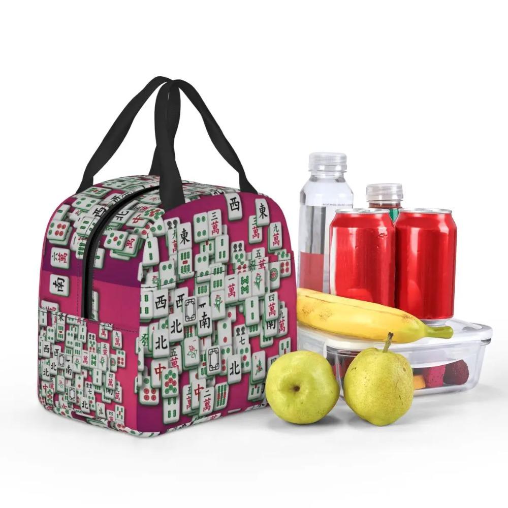 Mahjong Tile Pattern Insulated Lunch Bag for Women Office Cooler Thermal Food Box Tote Portable Lunch Boxes Container