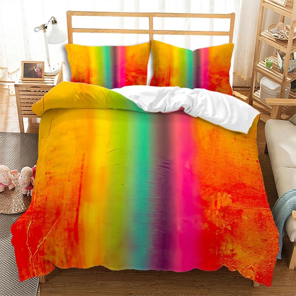 Colorful Stripes Rainbow Bedding Set Soft Comfortable And Breathable Duvet Cover Set 3Pcs Bedclothes Wonderful Gift For Children