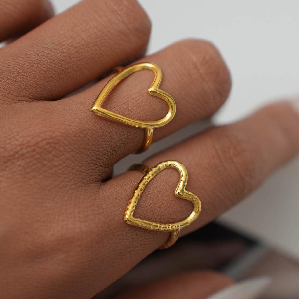 Gold Color Stainless Steel Heart Ring Women Metal Finger Hollow Ring Waterproof Jewelry Girlfriend Gift Bijoux Femme Anillos