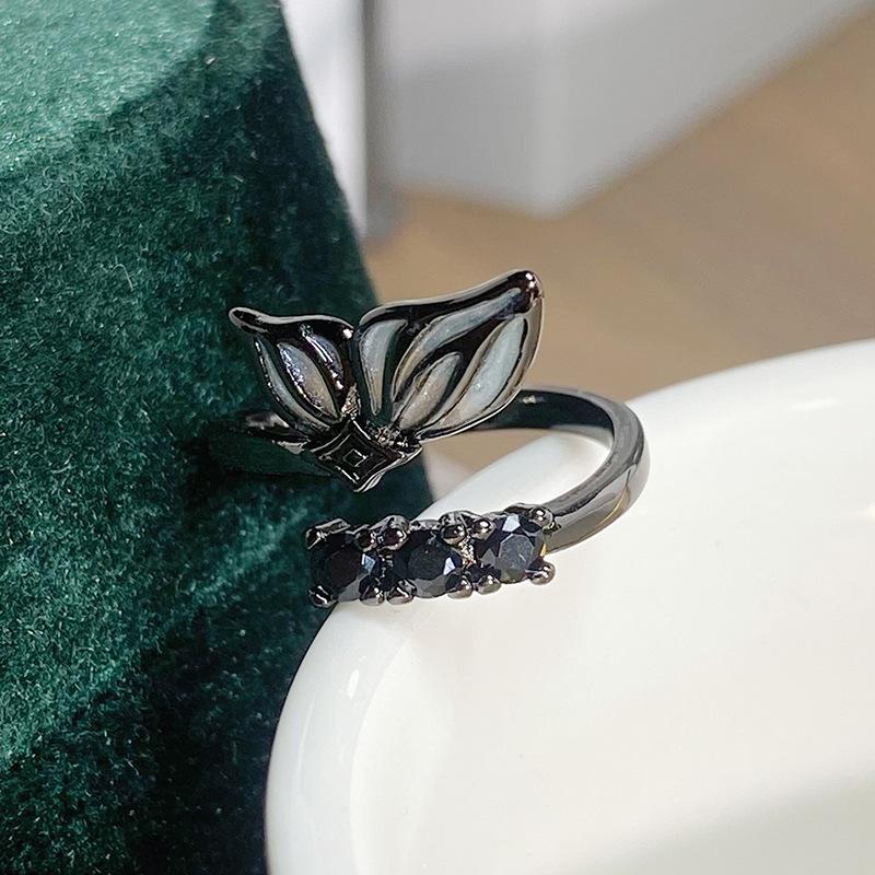 Темная Личность Бабочка Эмаль Открытое Кольцо Нишевый Панк Легкая Роскошь Высокое Чувство Супер Фея Парное Кольцо Кольцо для Девушки Женщина Adjustable opening