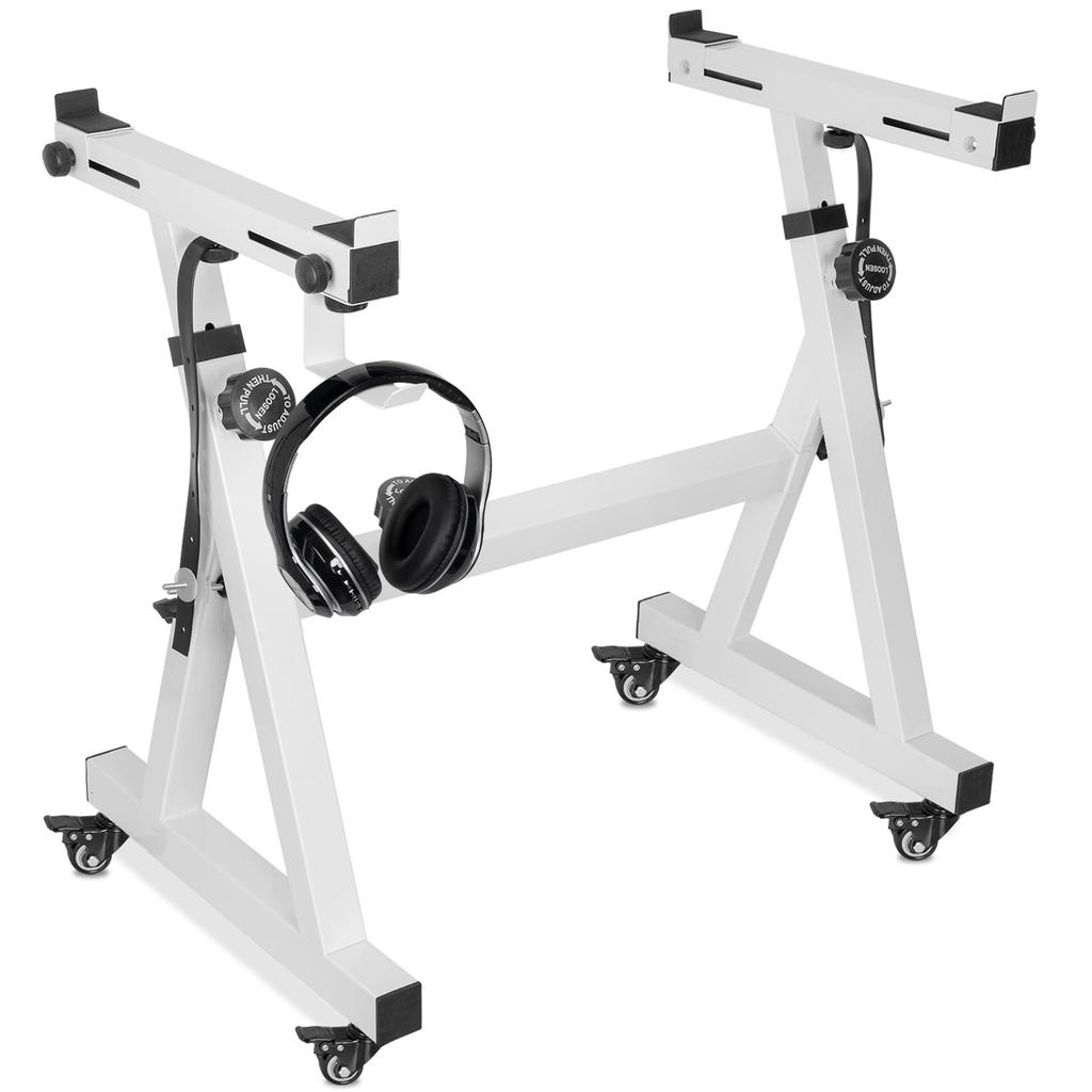 Rxakudedo Keyboard Stand Casters Keyboard Stand Z Shape Adjustable with Slide Rail Easy To Operate (White)