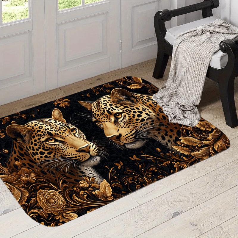 1Pcs Leopards Pattern Floor Mat Modern Kitchen Polyester Rug Non-Slip Colorful Indoor Carpet, For Home Bathroom Bedroom Living Room Decor